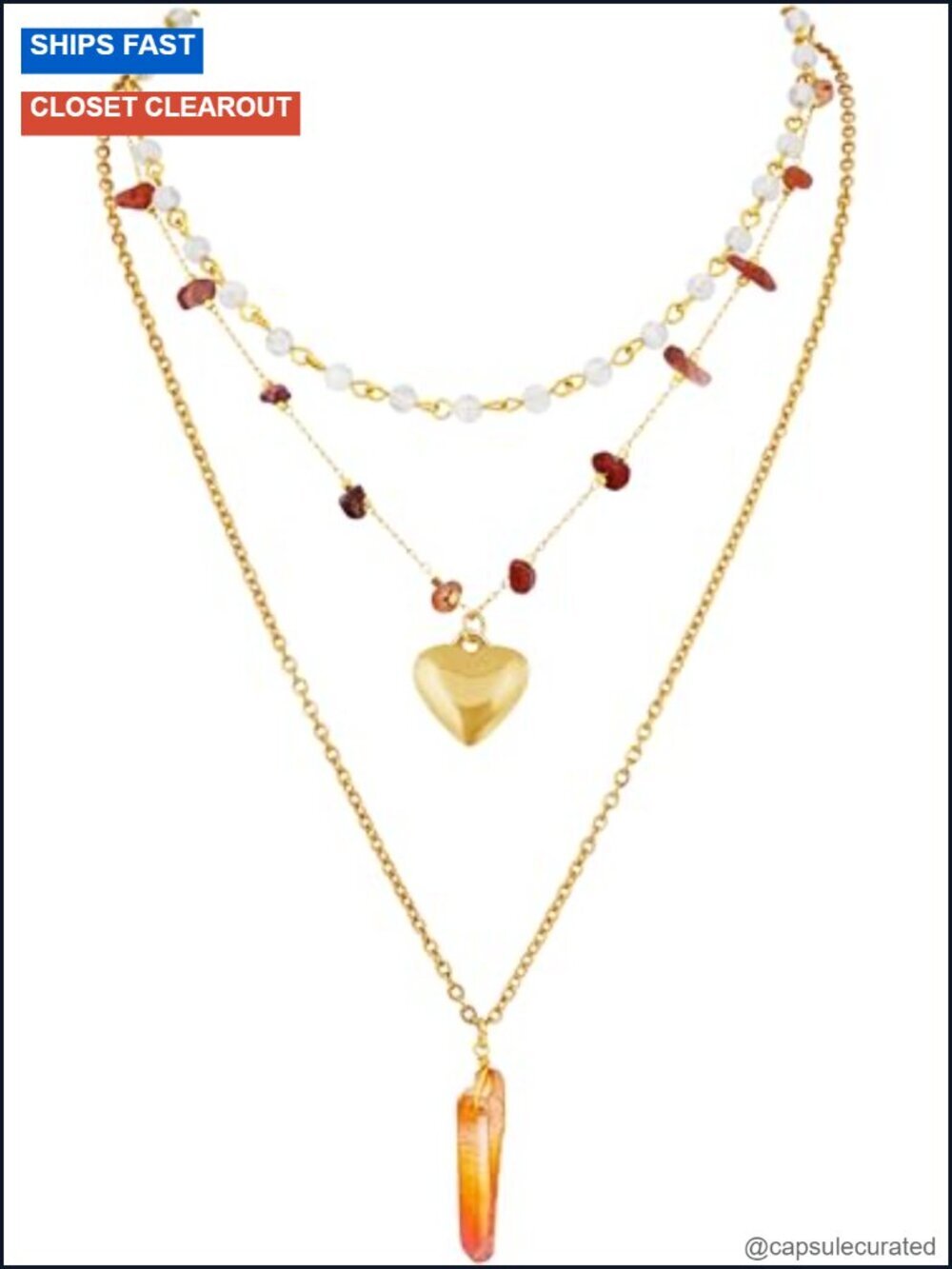 Layered Crystal Heart Choker Necklace Set, Gothic Boho Hippie Jewelry, 3 Chains